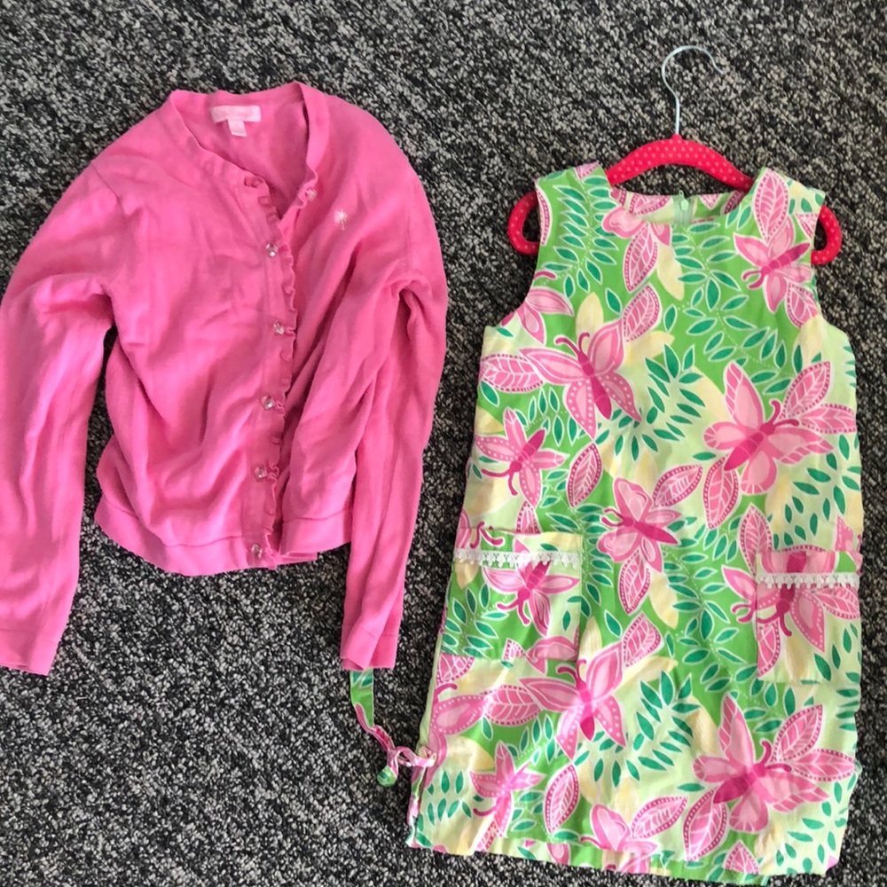 Lily Pulitzer girls dress 6X with pink sweater